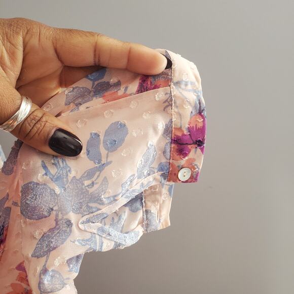 Daniel Rainn Pink Sheer Boho Floral Shirt Top Size M - Picture 7 of 11